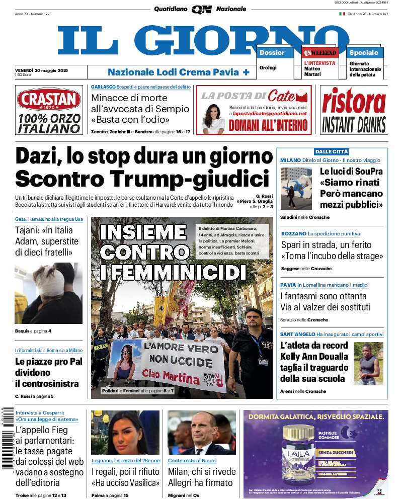 Prima-pagina-il giorno-edizione-di-oggi-20250530
